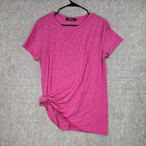 Automet Womens Pink Short Sleeve Side Knot T-Shirt Soft Casual Lightweight Knit